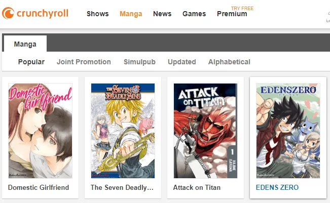 Crunchyroll Manga Website