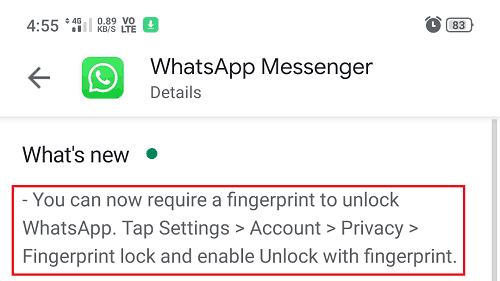Whatsapp fingerprint lock feature