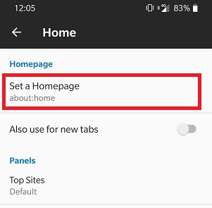 Change Default Home Page Android Firefox Browser