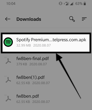 locate spotify premium apk file