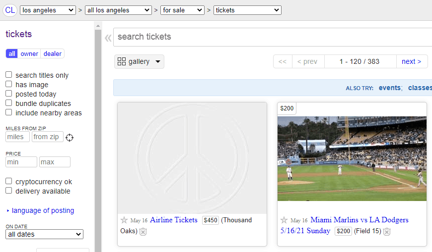 Craigslist - lippujen Jälleenmyyntisivusto