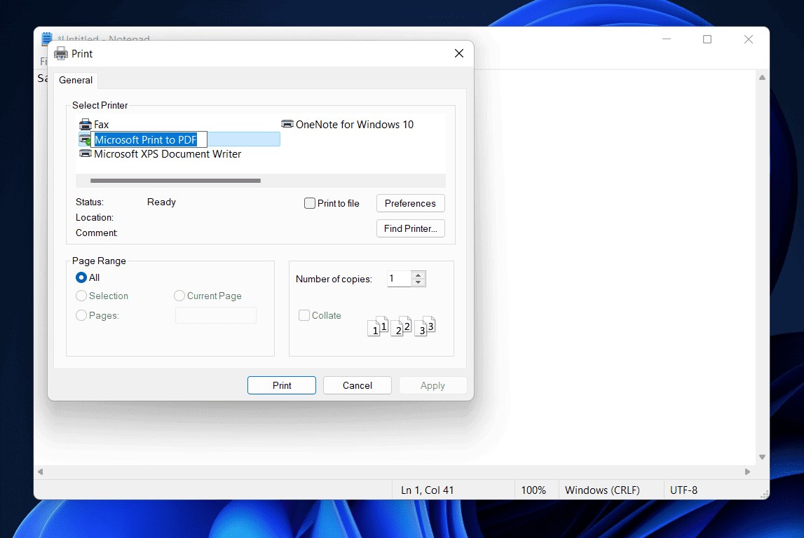 Save A Notepad File as a PDF In Windows 11