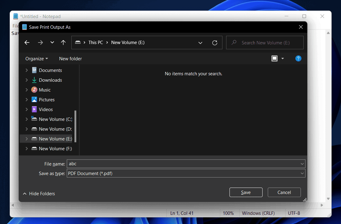 Save A Notepad File as a PDF In Windows 11