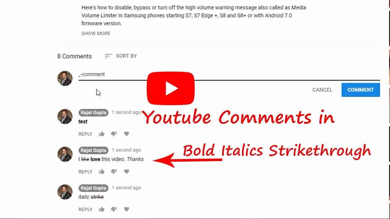 How to Make Youtube Comment Text Bold, Italics, and Strikethrough