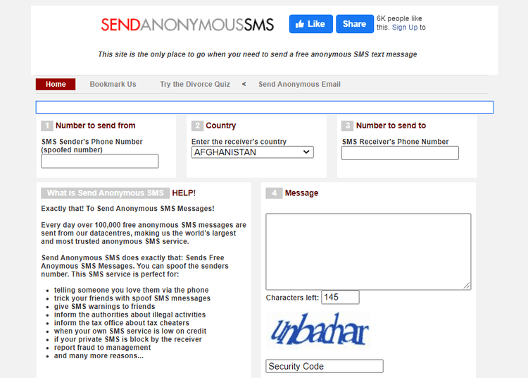 Send Anonymous SMS